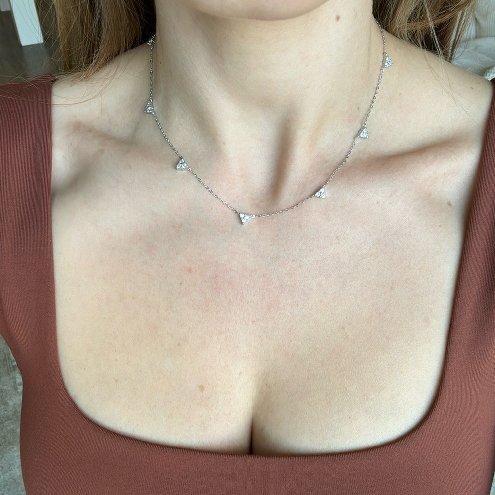 Sterling silver dainty necklace cz pendant stones triangle